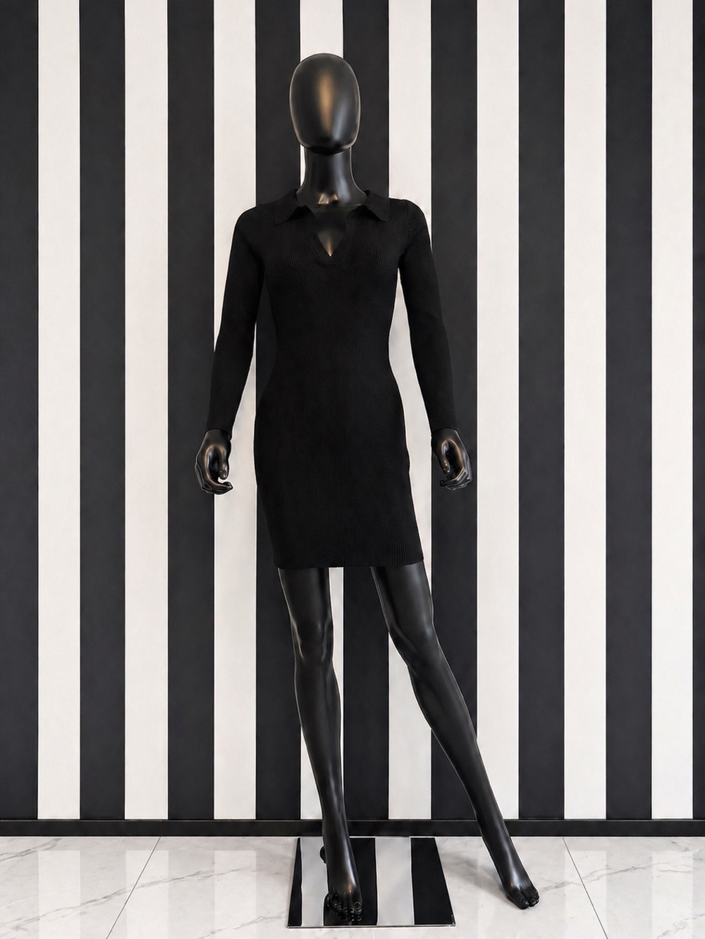 PrettyLittleThing Black Long Sleeve Polo Mini Dress